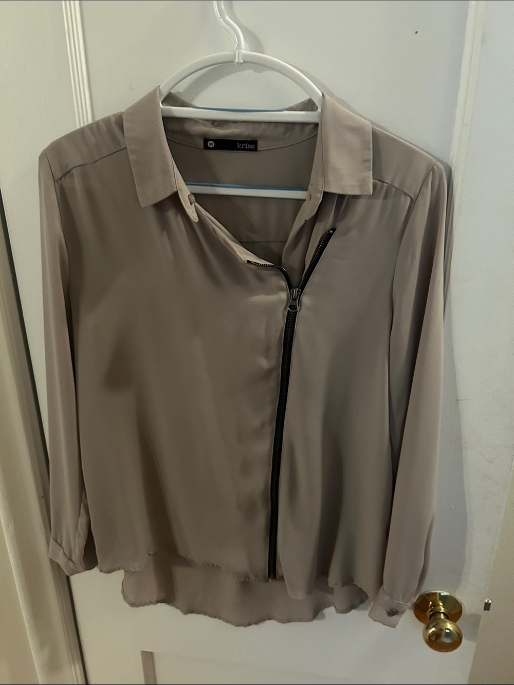 Vero Moda Taupe Zip-Front Long-Sleeve Blouse